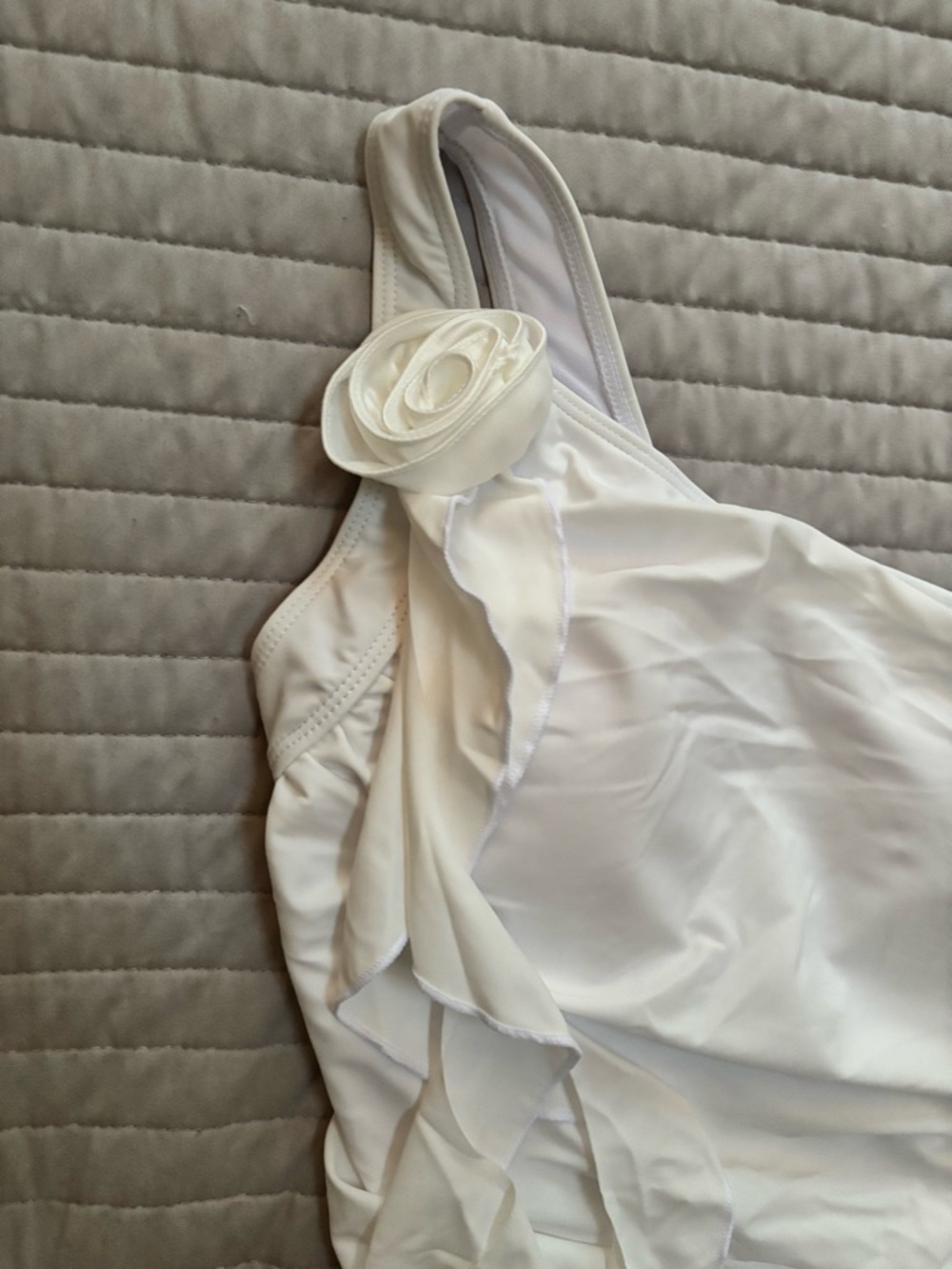 White One-Shoulder Ruffle Swimsuit - Picture 3 of 3